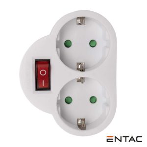 Ficha Elétrica Adaptadora 2x Schuko C/ Interruptor ENTAC - (EPAG-2EE-SW)