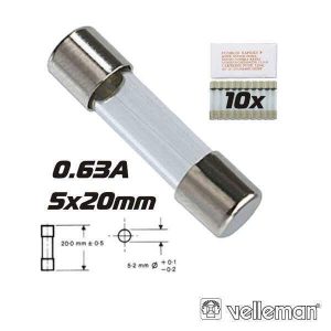 Fusível 5x20 Fusão Rápida 0.63a (10X) VELLEMAN - (FF0.63N)