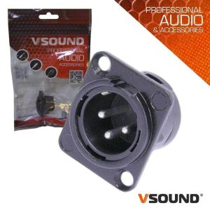 Ficha XLR 3p Macho de Painel Niquelada Preta VSOUND - (FPS111A)