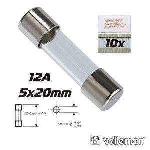 Fusível 5x20 Fusão Lenta 12a (10X) VELLEMAN - (FU12N)