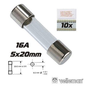 Fusível 5x20 Fusão Lenta 16a (10X) VELLEMAN - (FU16N)