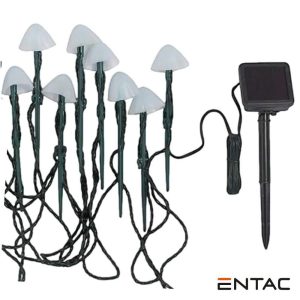 Candeeiro C/Painel Solar LED Jardim C/ 8 Cogumelos RGB ENTAC - (GSL-P8LRGB-20-MUSH)
