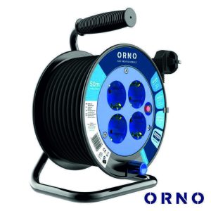 Extensão Elétrica C/ Enrolador 4x Schuko 50m H05VV-F ORNO - (OR-AE-13301(GS)/50)