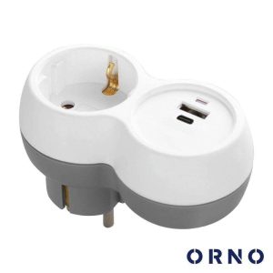 Ficha Elétrica Adaptadora 1x Schuko 2x USB ORNO - (OR-AE-13302(GS))