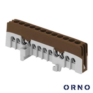 Barramento Fase Isolado 12 Vias P/ Calha DIN Castanho ORNO - (OR-LZ-8208/12/BR)