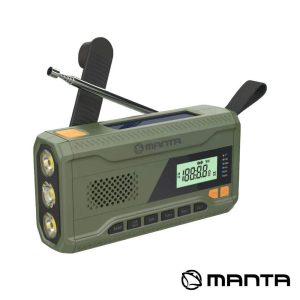 Rádio Solar FM C/ Dínamo/Lanterna/Powerbank MANTA - (RDI401G)