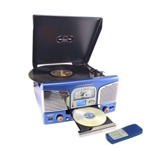 Gira-Discos 33/45/78RPM Vintage CD/FM/USB/Micro SD Azul UK - (RETRO03N-UK)