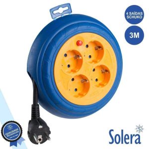 Extensão Elétrica C/ Enrolador 4x Schuko 3m SOLERA - (SLR-7429)