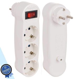 Ficha Elétrica Adaptadora 3x Schuko C/ Interruptor SOLERA - (SLR-V1302)