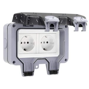 Tomada Elétrica Dupla Superfície 2x Schuko IP66 - (TE2SP66)