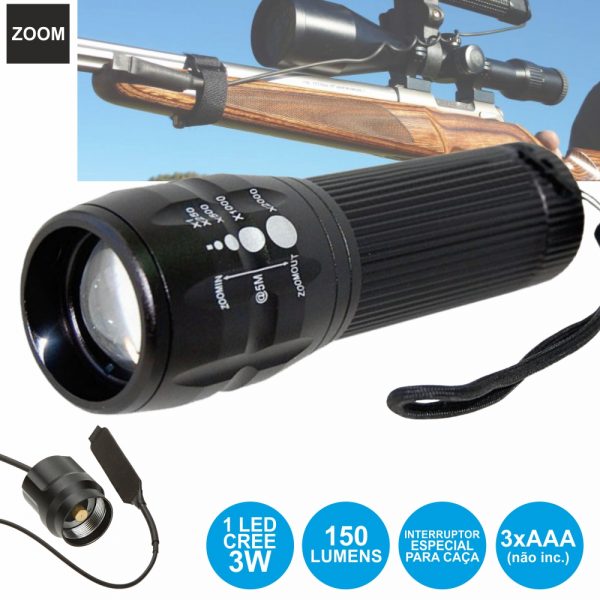 Lanterna Alumínio C/ LED T6 Zoom Botão Extensível - (36069)