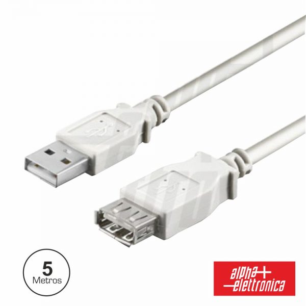 Cabo USB-A 2.0 Macho / USB-A Fêmea 5m Branco Polybag - (95-601/5WB)
