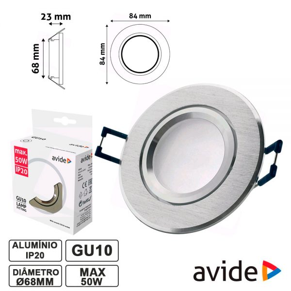 Aro Redondo Fixo Alumínio P/ MR16-GU10 AVIDE - (ABGU10F-ALU-R)