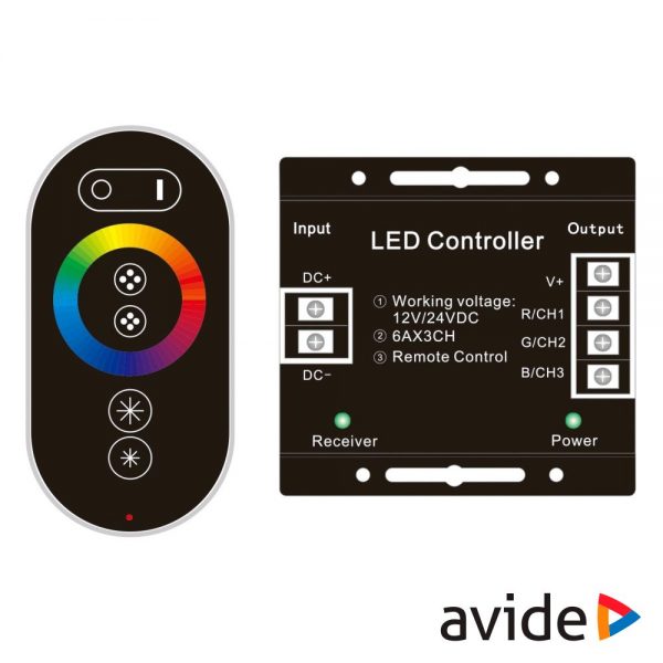 Controlador P/ Fita LEDS RGB 12V C/ Comando Touch AVIDE - (ABLS12V6TKRGB-RFC)