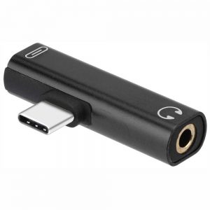 Adaptador USB-C Macho / USB-C Fêmea + Jack 3.5mm Preto - (ADAPC-CJ01)