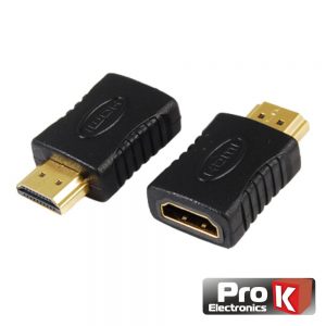 Ficha Adaptadora HDMI Fêmea / HDMI Macho Dourada PROK - (ADPHDMI05)