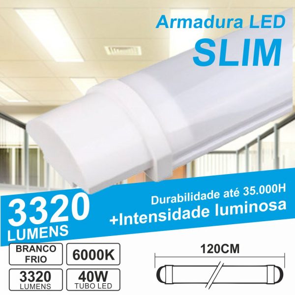 Armadura LED Batten Slim 40W 120cm IP65 6000K 3320lm - (ALS120CW65(E))