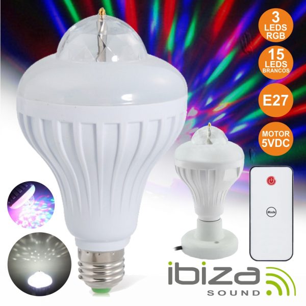 Lâmpada Rotativa 3 LEDS 1W RGB E27 E 15 LEDS Brancos IBIZA - (ASTROLED-MINI)