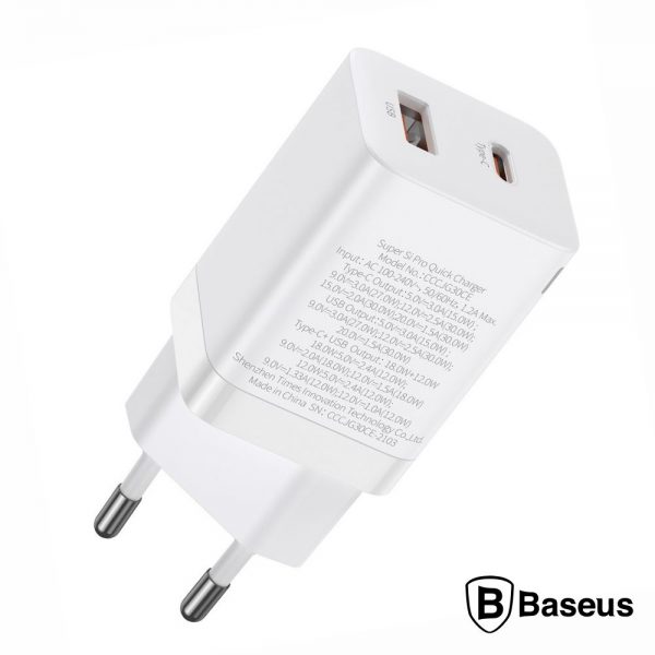 Alimentador Comutado USB-C/USB-A PD QC 3.0 30W BASEUS - (CCSUPP-E02)