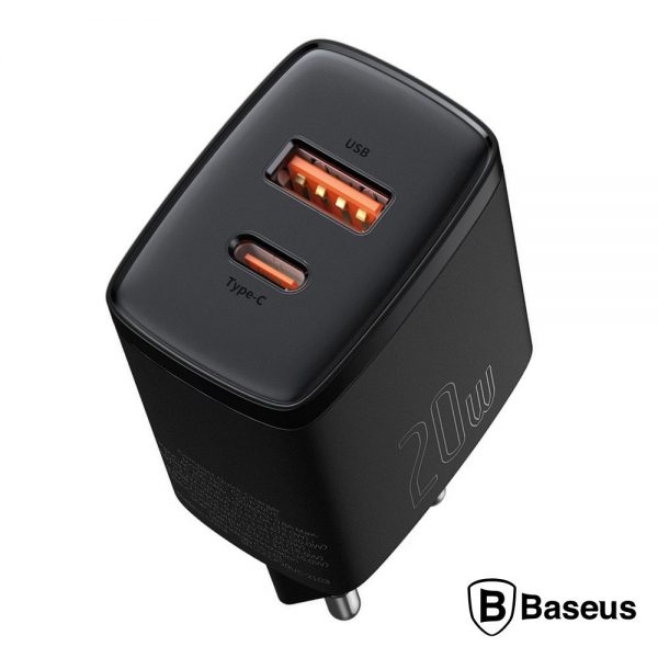 Alimentador Comutado USB-A/USB-C PD 3.0 20W Preto BASEUS - (CCXJ-B01)