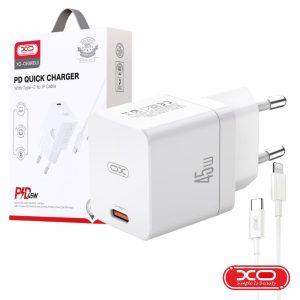 Alimentador 1 USB-C PD 45W + Cabo USB-C P/ Lightning XO - (CE09-LIGHTNING-WH)