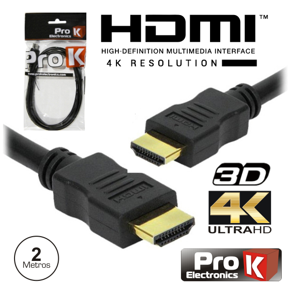 Cabo HDMI Dourado Macho / Macho 2.0 4k Preto 2m PROK - (CHDMI2U)