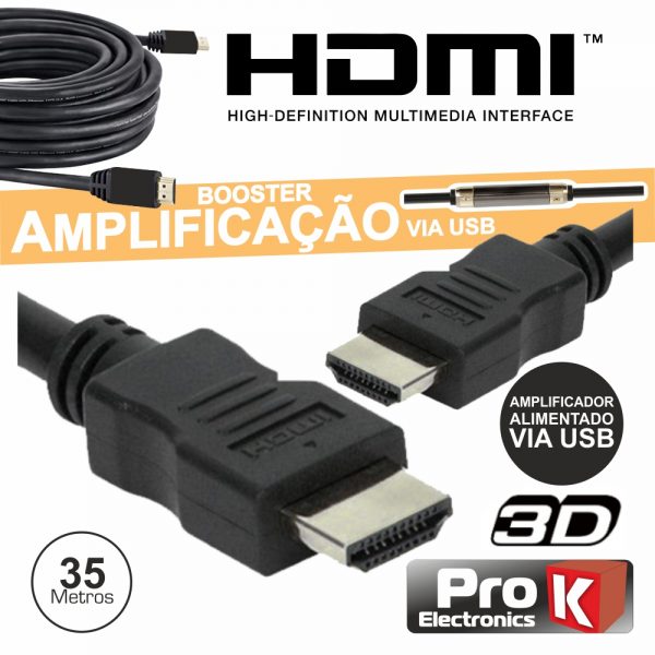 Cabo HDMI Dourado Macho / Macho C/ Amplificador 35m PROK - (CHDMI35ACT)