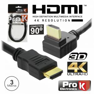 Cabo HDMI Dourado Macho / Macho 2.0 4k Preto 3m 90º PROK - (CHDMI3UANG)