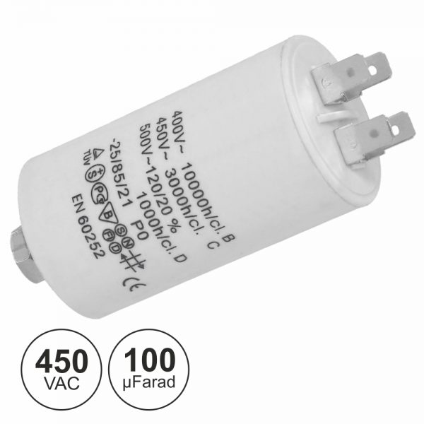 Condensador Arranque 100uf 450V + Terra - (COA100/450)