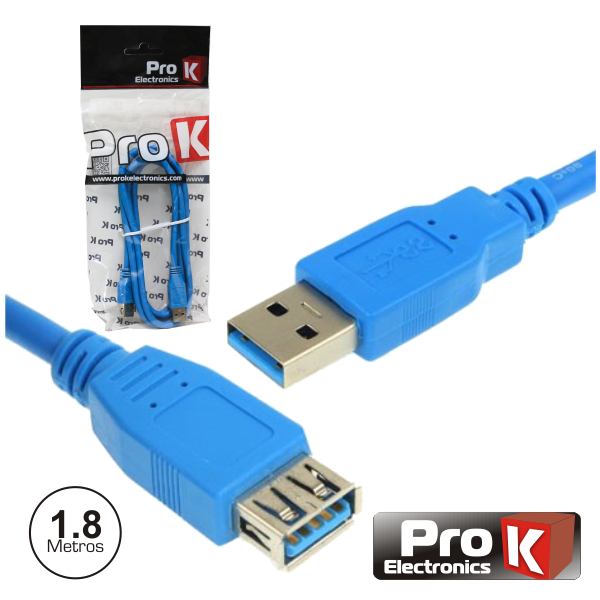 Cabo USB-A 3.0 Macho / USB-A Fêmea 1.8m PROK - (CUSB301/1.8)