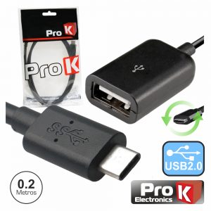 Cabo USB-C 2.0 Macho / USB-A Fêmea 0.2m PROK - (CUSB315/1)