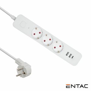 Extensão Elétrica 3x Schuko +3 USB C/ Interruptor 1.5m ENTAC - (ESES1.5G3-1.5-SW-2)
