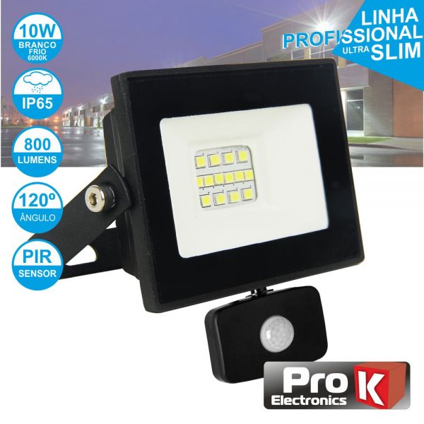 Foco LED 10W 230V C/ Sensor Branco Frio 700lm Preto PROK - (FPLEPRO10CW-S-K)