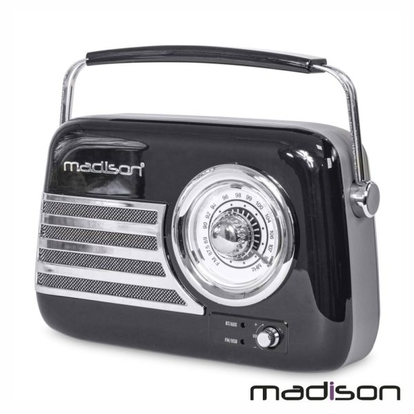 Rádio FM/AUX/BT/USB Extra Bass Vintage 30W Preto MADISON - (FREESOUND-VR40B)