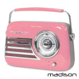 Rádio FM/AUX/BT/USB Extra Bass Vintage 30W Rosa MADISON - (FREESOUND-VR40P)