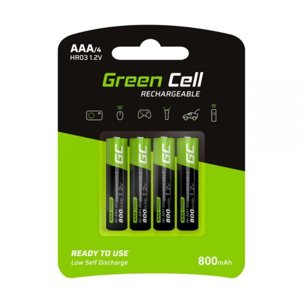 Pilha Recarregável AAA 1.2V 800mA 4x Blister GREEN CELL - (GR04)