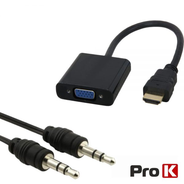 Cabo Adaptador HDMI -> VGA c/Cabo de Áudio PROK - (INF-HDMIVGA02)