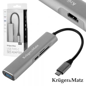 Hub USB-C C/ USB3.0 HDMI E Leitor De Cartões Kruger Matz - (KM0390)