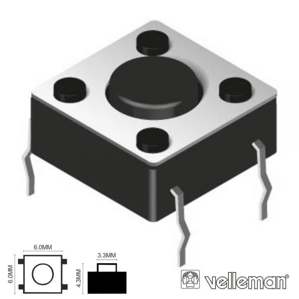 Comutador Micro Switch 6x6mm Altura 4.3mm VELLEMAN - (KRS0611)