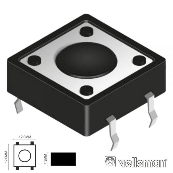 Interruptor Micro Switch 12x12mm Altura 4.3mm VELLEMAN - (KRS1243)