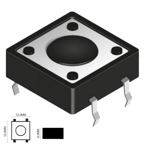 Interruptor Micro Switch 12x12mm Altura 6mm - (KRS1260)