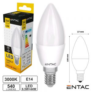 Lâmpada LED E14 Vela 6.5W 230V 3000K 540lm ENTAC - (LLC14-6.5W-WW)