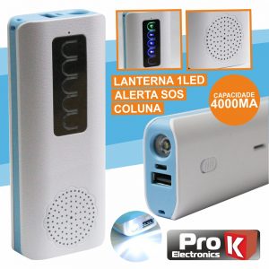 PoWerbank 4000ma C/ Coluna Bluetooth + Lanterna E Sos PROK - (PBAB01)