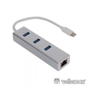 Hub USB-C C/ 3x USB 3.0 / 1x RJ45 1Gbps VELLEMAN - (PCMP202)