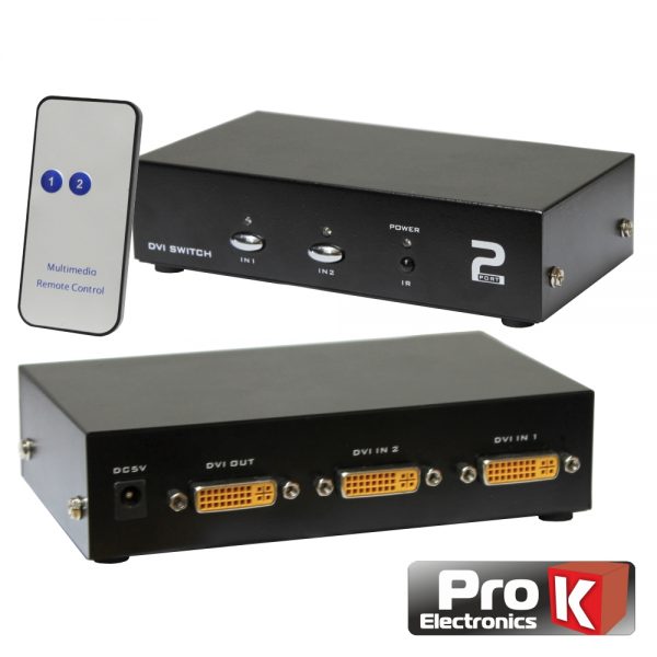 Distribuidor DVI-I Amplif. 2 Entrada 1 Saídas Comutador PROK - (PK-DVI2E1S-C)