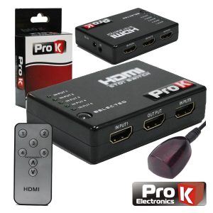 Distribuidor HDMI Amplificado 5 Entradas 1 Saída Ir PROK - (PK-HDMI5E1S)