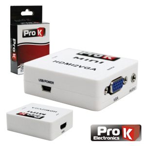 Conversor HDMI -> VGA C/ Áudio Amplificado PROK - (PK-HDMIVGA01)