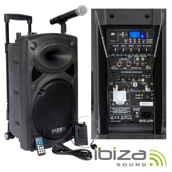 Coluna Amplificada 12" 700W USB/BT/SD/BAT VHF Preta IBIZA - (PORT12VHF-BT)
