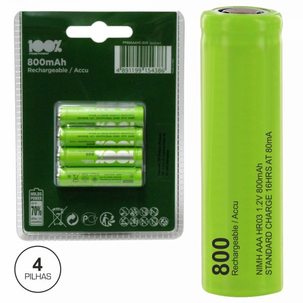 Bateria Ni-Mh AAA 1.2V 800ma 4x Blister - (PP80AAAHC-2U4)