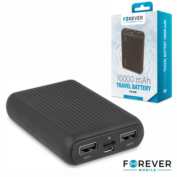 PoWerbank 10000ma C/ Ficha Micro USB 2USB FOREVER - (PTB-05M)
